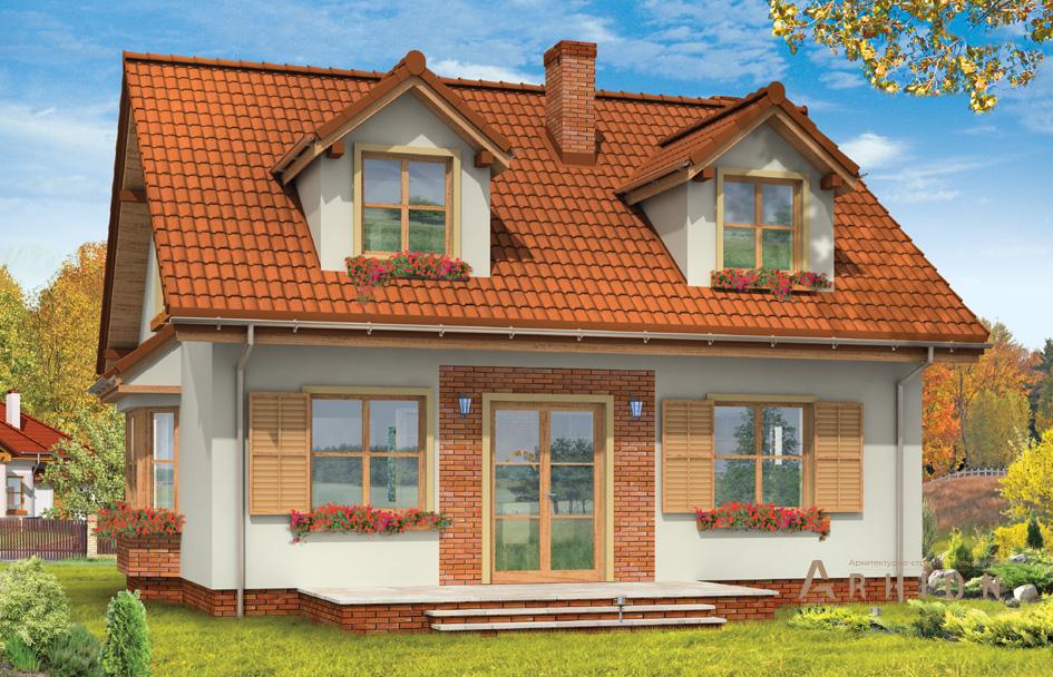 2. Проект одноэтажного дома в прованском стиле с двускатной кровлей, mp-236, площадью - 159 кв c мансардой, терассой, эркером