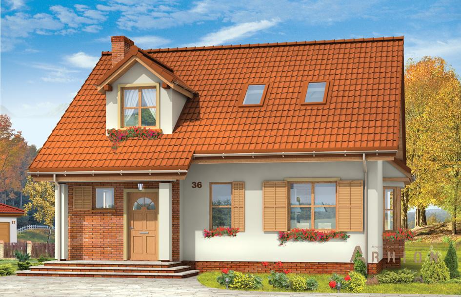 1. Проект одноэтажного дома в прованском стиле с двускатной кровлей, mp-236, площадью - 159 кв c мансардой, терассой, эркером