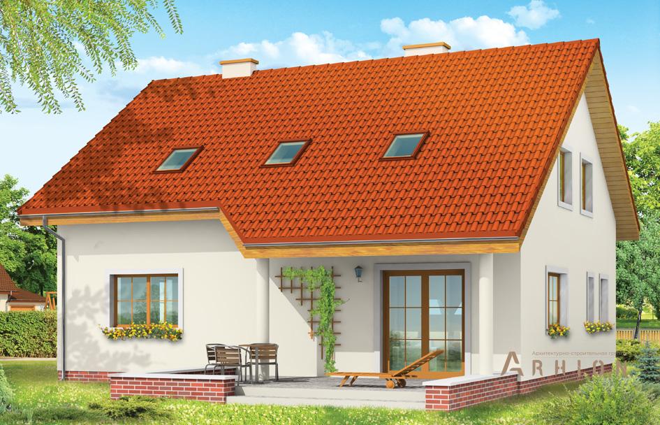 2. Проект одноэтажного дома в европейском стиле с двускатной кровлей, mp-237, площадью - 183 кв c мансардой, терассой