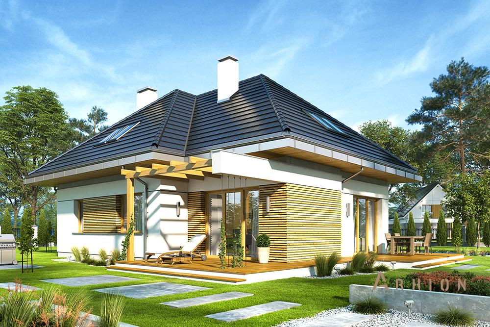 5. Проект одноэтажного дома в современном стиле с четырехскатной, mp-238, площадью - 190 кв c мансардой, терассой, гаражом