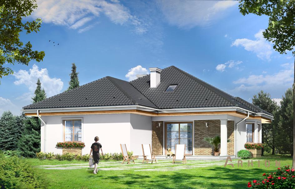 2. Проект одноэтажного дома в современном стиле с многоскатной кровлей, mp-242, площадью - 227 кв c мансардой, терассой, гаражом, эркером