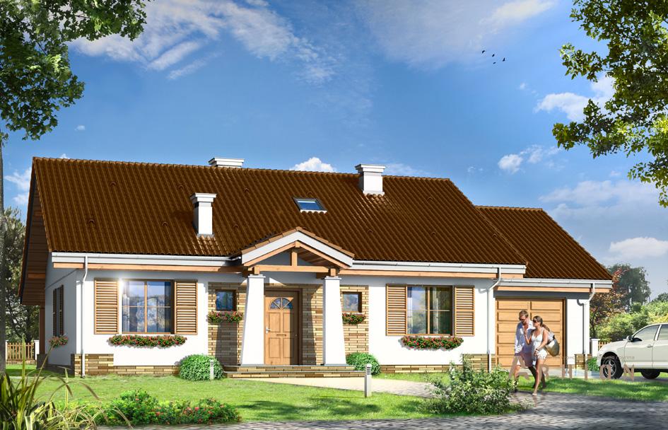 1. Проект одноэтажного дома в прованском стиле с двускатной кровлей, mp-245, площадью - 170 кв c мансардой, терассой, гаражом