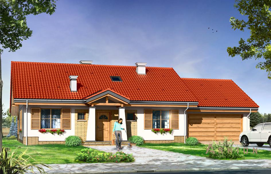 1. Проект одноэтажного дома в канадском стиле с двускатной кровлей, mp-246, площадью - 170 кв c мансардой, терассой, гаражом