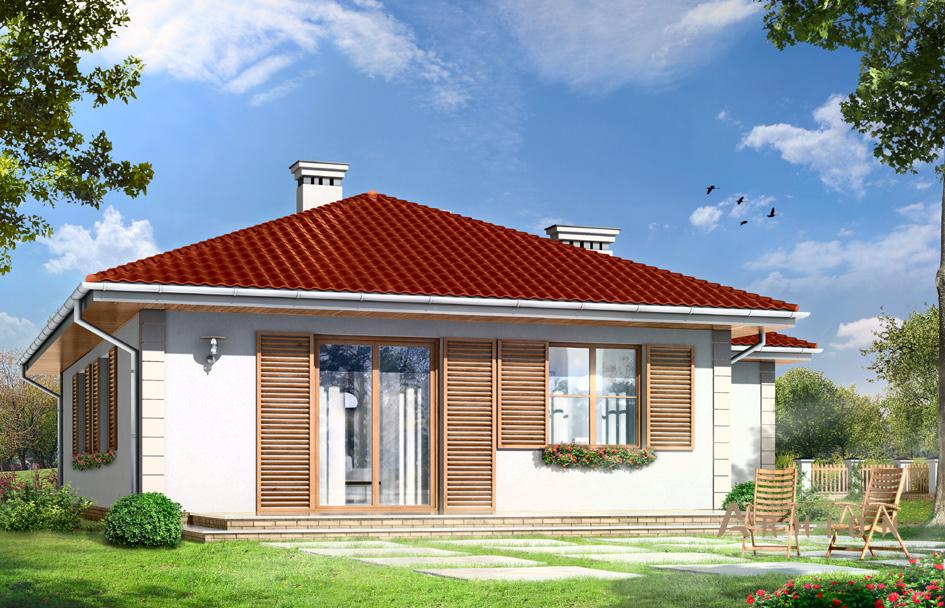 2. Проект одноэтажного дома в европейском стиле с четырехскатной, mp-249, площадью - 126 кв c терассой, гаражом