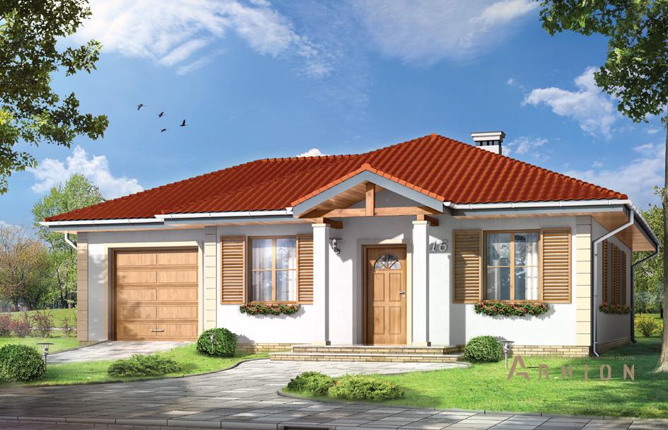 1. Проект одноэтажного дома в европейском стиле с четырехскатной, mp-249, площадью - 126 кв c терассой, гаражом