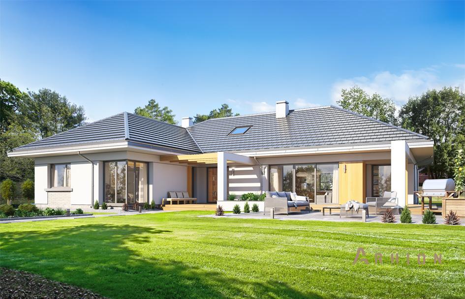 2. Проект одноэтажного дома в современном стиле с четырехскатной, mp-253, площадью - 268 кв c терассой, гаражом