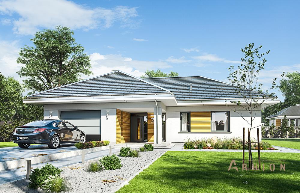 7. Проект одноэтажного дома в стиле Ллойда Райта (прерий) с четырехскатной, mp-254, площадью - 149 кв c терассой, гаражом