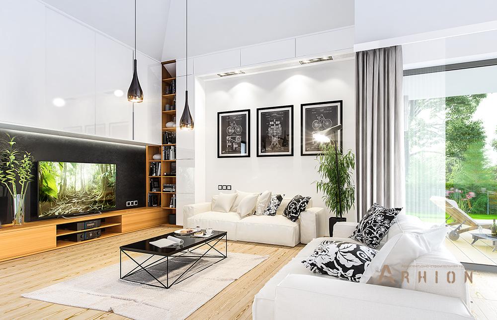 5. Проект одноэтажного дома в стиле Ллойда Райта (прерий) с четырехскатной, mp-254, площадью - 149 кв c терассой, гаражом