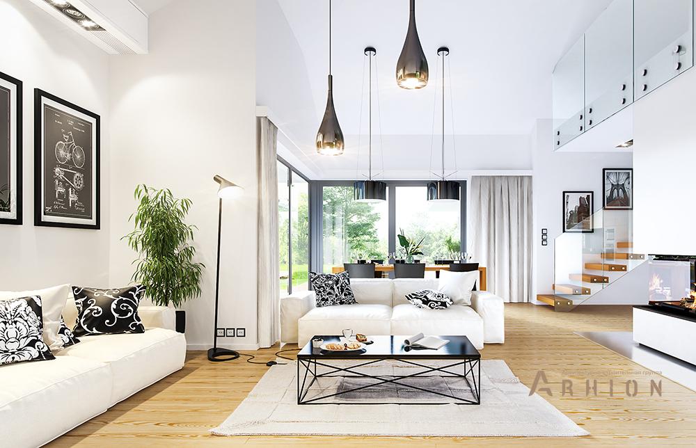 8. Проект одноэтажного дома в стиле Ллойда Райта (прерий) с четырехскатной, mp-254, площадью - 149 кв c терассой, гаражом