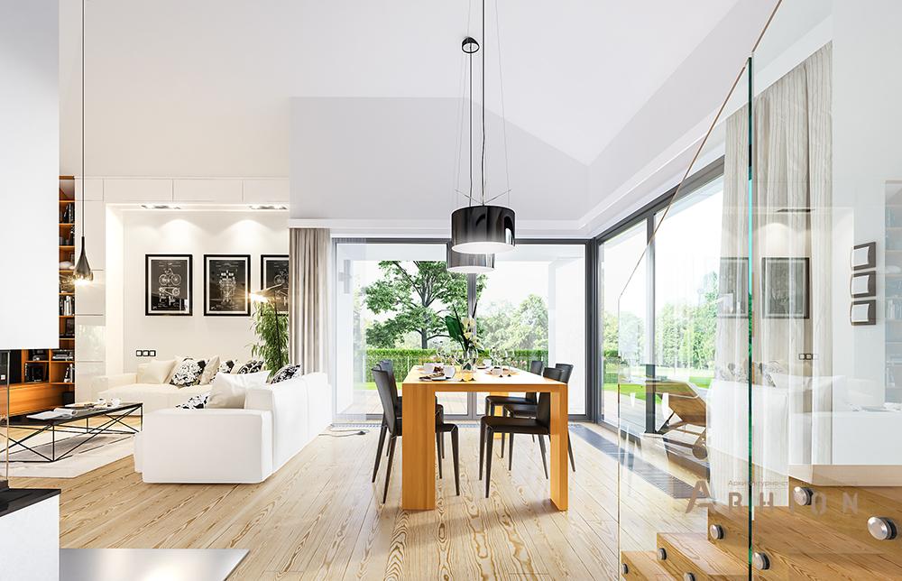 4. Проект одноэтажного дома в стиле Ллойда Райта (прерий) с четырехскатной, mp-254, площадью - 149 кв c терассой, гаражом