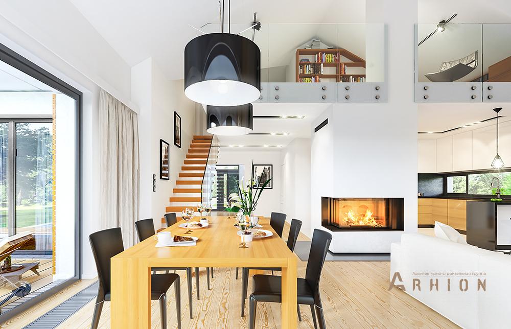 3. Проект одноэтажного дома в стиле Ллойда Райта (прерий) с четырехскатной, mp-254, площадью - 149 кв c терассой, гаражом