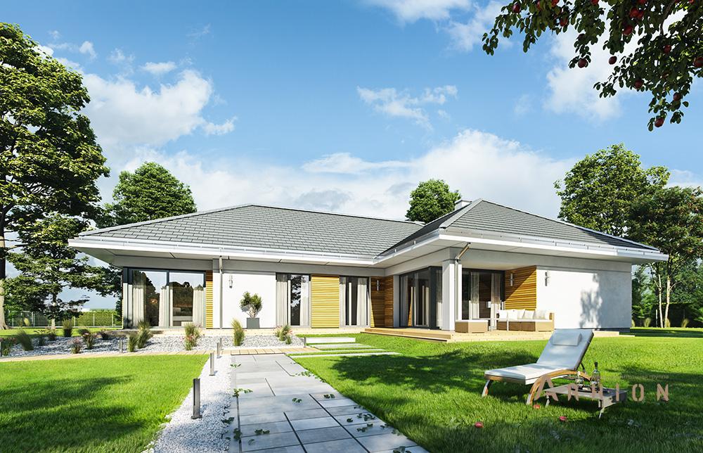 3. Проект одноэтажного дома в современном стиле с четырехскатной, mp-255, площадью - 255 кв c терассой, гаражом