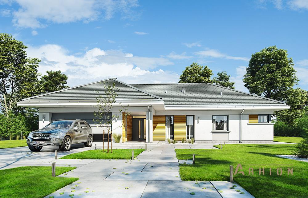 1. Проект одноэтажного дома в современном стиле с четырехскатной, mp-255, площадью - 255 кв c терассой, гаражом