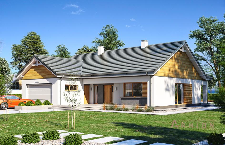 9. Проект одноэтажного дома в европейском стиле с двускатной кровлей, mp-256, площадью - 278 кв c терассой, гаражом