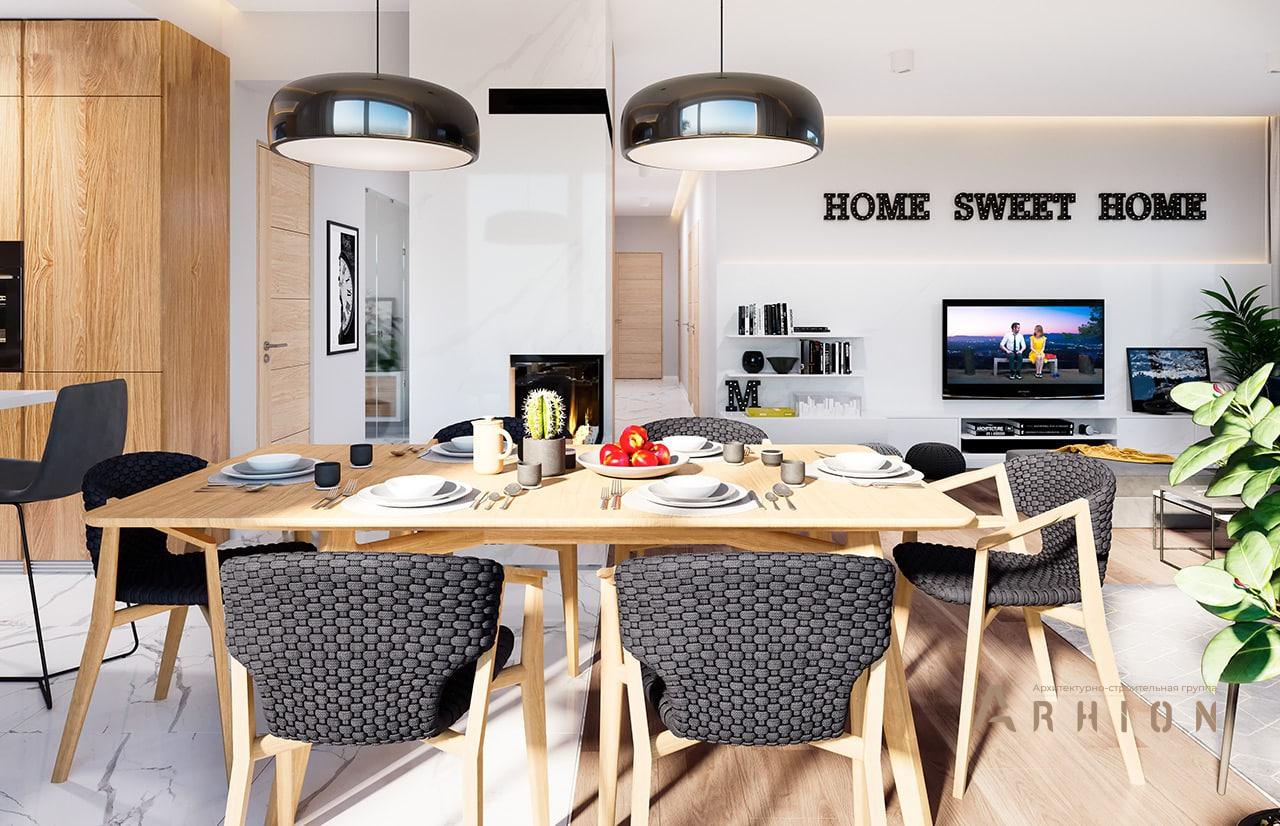 2. Проект одноэтажного дома в европейском стиле с двускатной кровлей, mp-256, площадью - 278 кв c терассой, гаражом