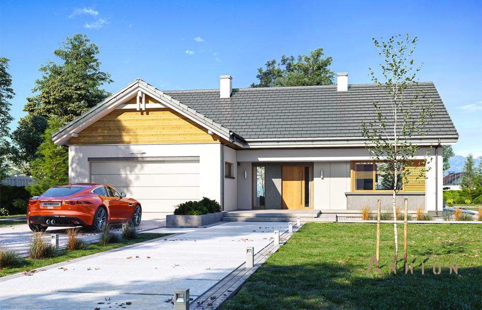 7. Проект одноэтажного дома в европейском стиле с двускатной кровлей, mp-256, площадью - 278 кв c терассой, гаражом