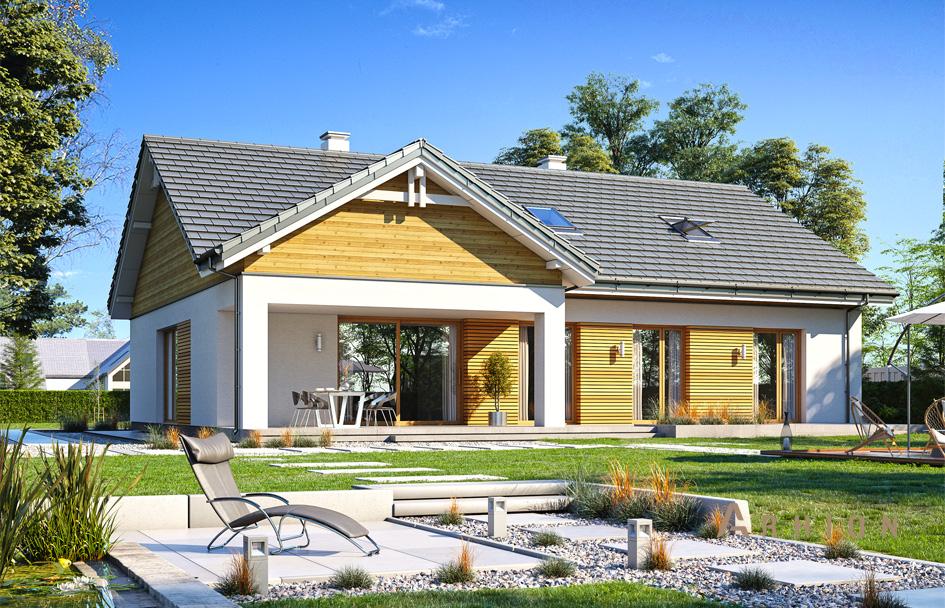 11. Проект одноэтажного дома в европейском стиле с двускатной кровлей, mp-256, площадью - 278 кв c терассой, гаражом