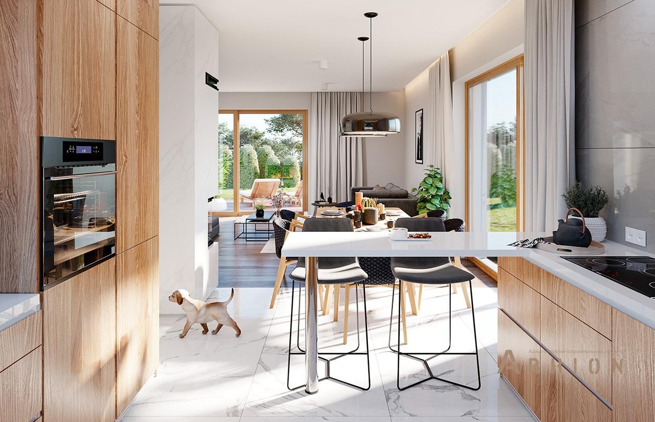 6. Проект одноэтажного дома в европейском стиле с двускатной кровлей, mp-256, площадью - 278 кв c терассой, гаражом