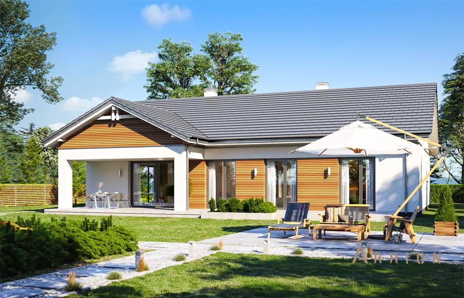 5. Проект одноэтажного дома в стиле хай-тек с плоской кровлей , mp-257, площадью - 247 кв c мансардой, терассой, гаражом