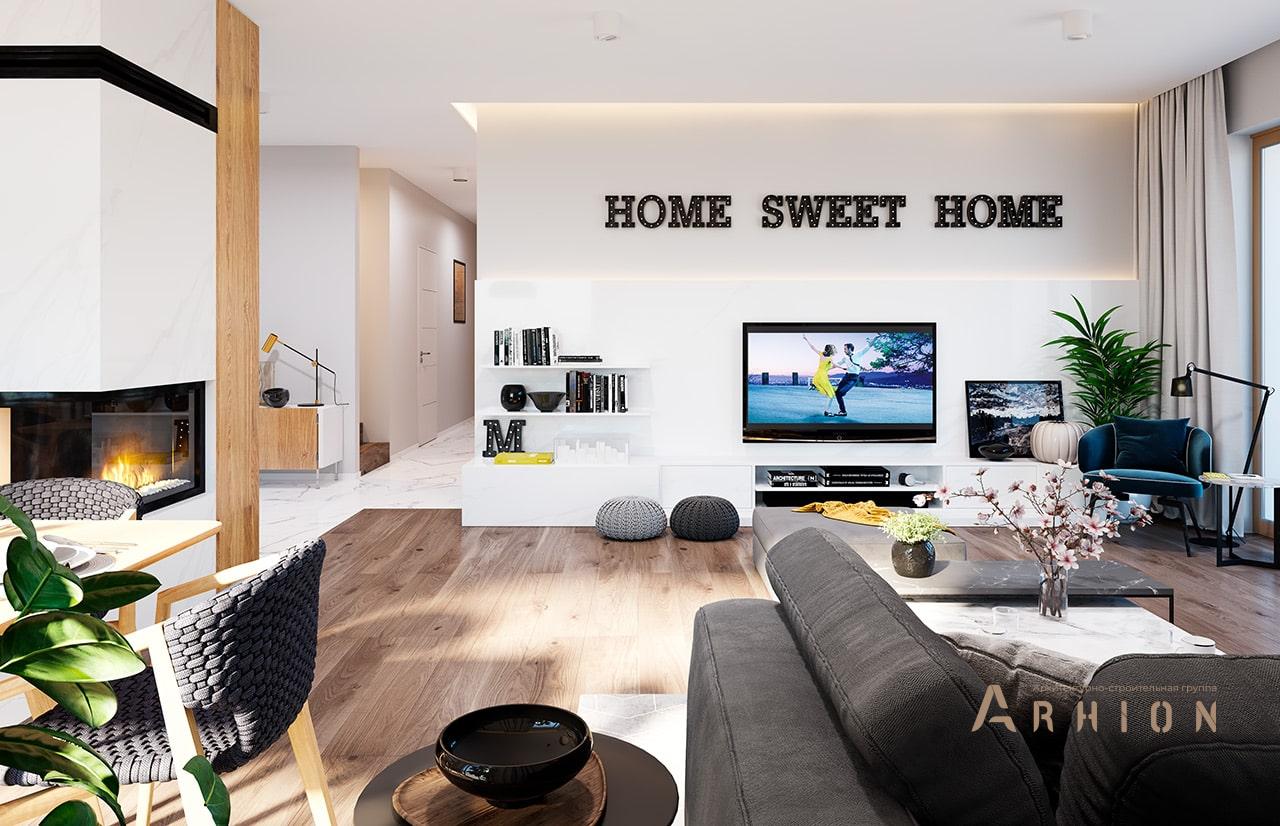 4. Проект одноэтажного дома в стиле хай-тек с плоской кровлей , mp-257, площадью - 247 кв c мансардой, терассой, гаражом