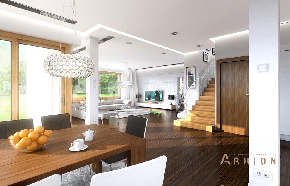 4. Проект двухэтажного дома в современном стиле с четырехскатной, mp-265, площадью - 240 кв c терассой, балконом, гаражом, эркером