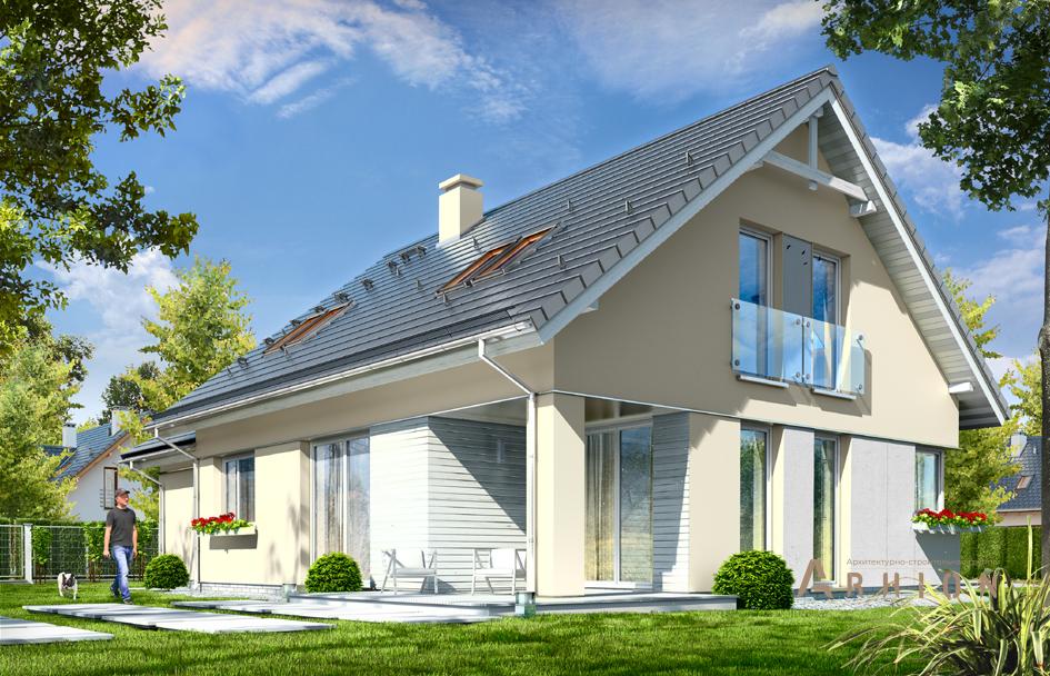 2. Проект одноэтажного дома в европейском стиле с двускатной кровлей, mp-267, площадью - 189 кв c мансардой, терассой, гаражом