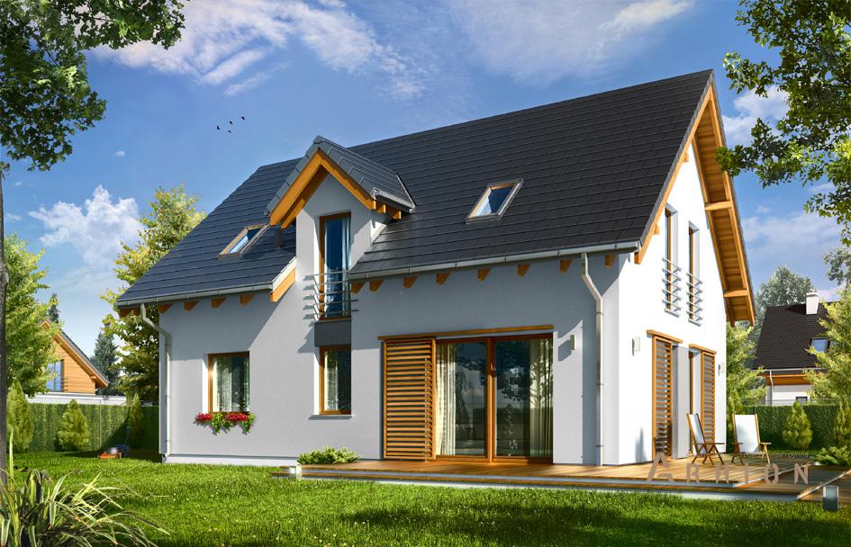 2. Проект одноэтажного дома в европейском стиле с двускатной кровлей, mp-270, площадью - 171 кв c мансардой, терассой