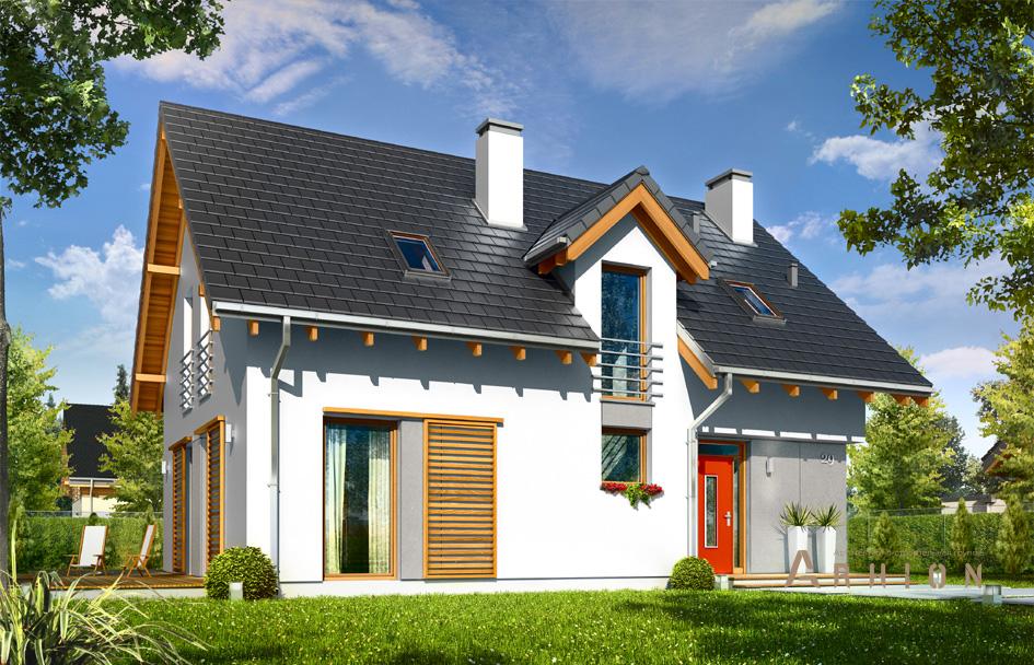 1. Проект одноэтажного дома в европейском стиле с двускатной кровлей, mp-270, площадью - 171 кв c мансардой, терассой