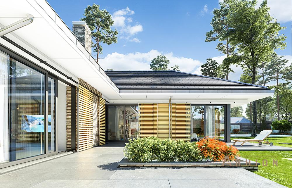 4. Проект одноэтажного дома в европейском стиле с многоскатной кровлей, mp-271, площадью - 314 кв c мансардой, терассой, гаражом, вторым светом