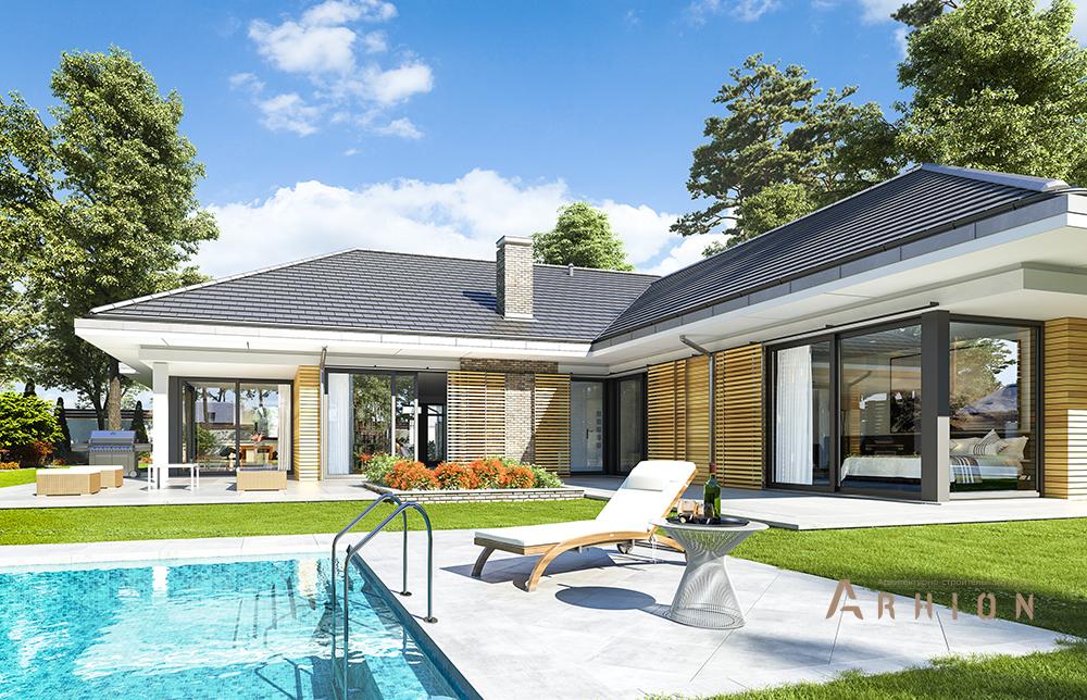 2. Проект одноэтажного дома в европейском стиле с многоскатной кровлей, mp-271, площадью - 314 кв c мансардой, терассой, гаражом, вторым светом