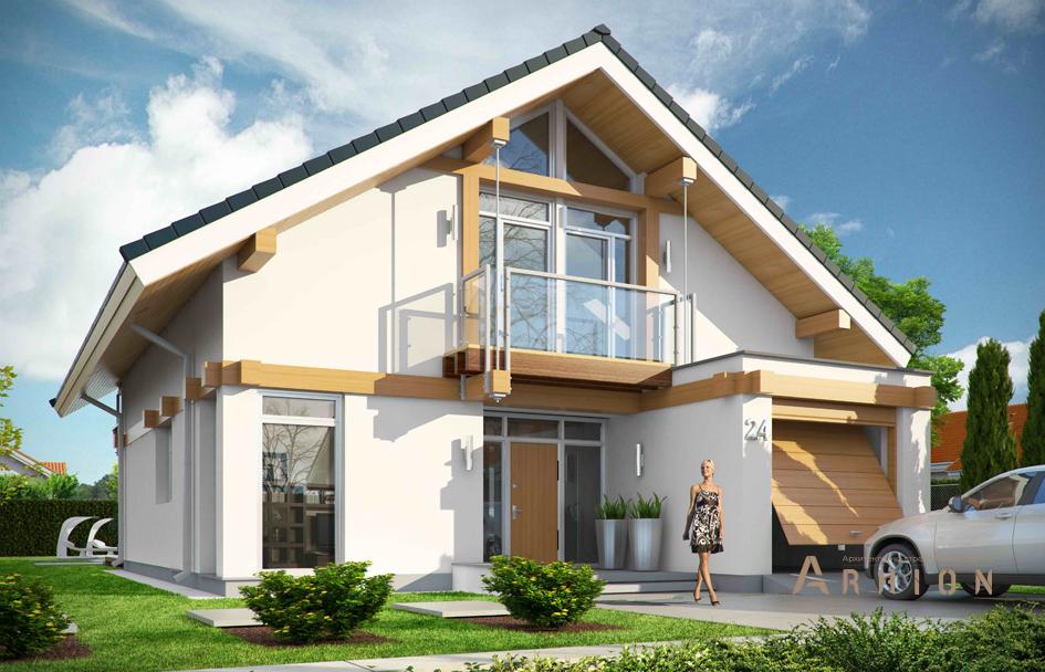 1. Проект одноэтажного дома в канадском стиле с двускатной кровлей, mp-274, площадью - 202 кв c мансардой, терассой, балконом, гаражом