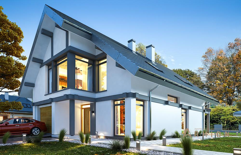 5. Проект одноэтажного дома в стиле фахверк с плоской кровлей , mp-276, площадью - 262 кв c мансардой, терассой, гаражом