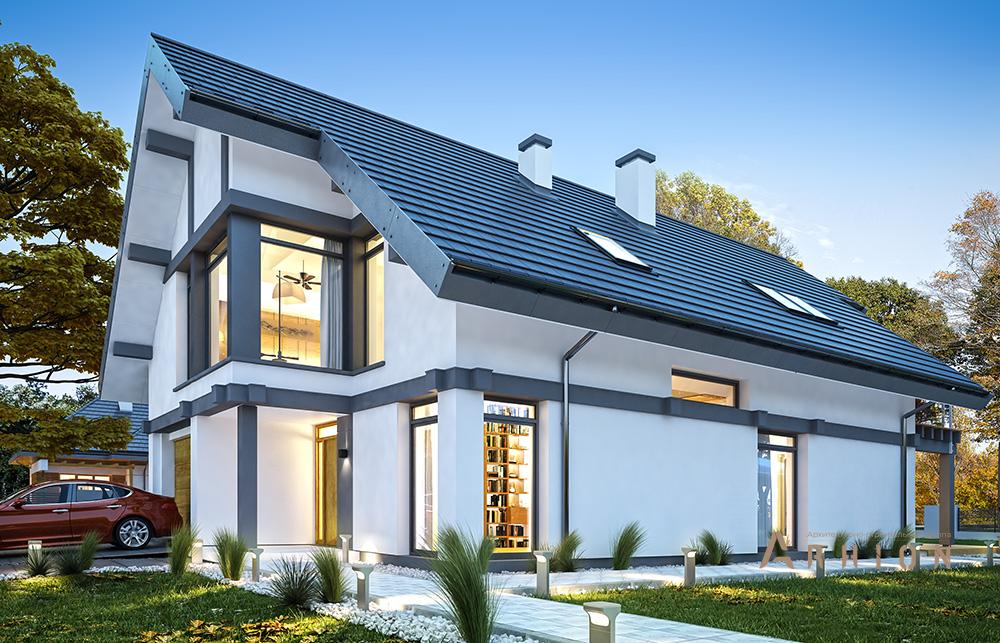 2. Проект одноэтажного дома в стиле фахверк с плоской кровлей , mp-276, площадью - 262 кв c мансардой, терассой, гаражом