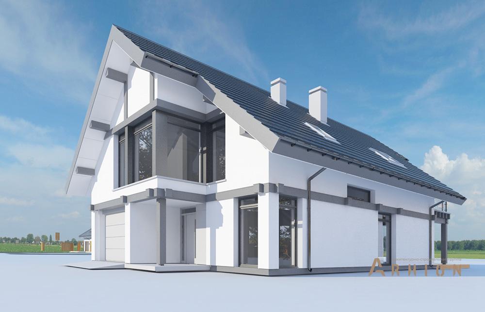 6. Проект одноэтажного дома в стиле фахверк с плоской кровлей , mp-276, площадью - 262 кв c мансардой, терассой, гаражом