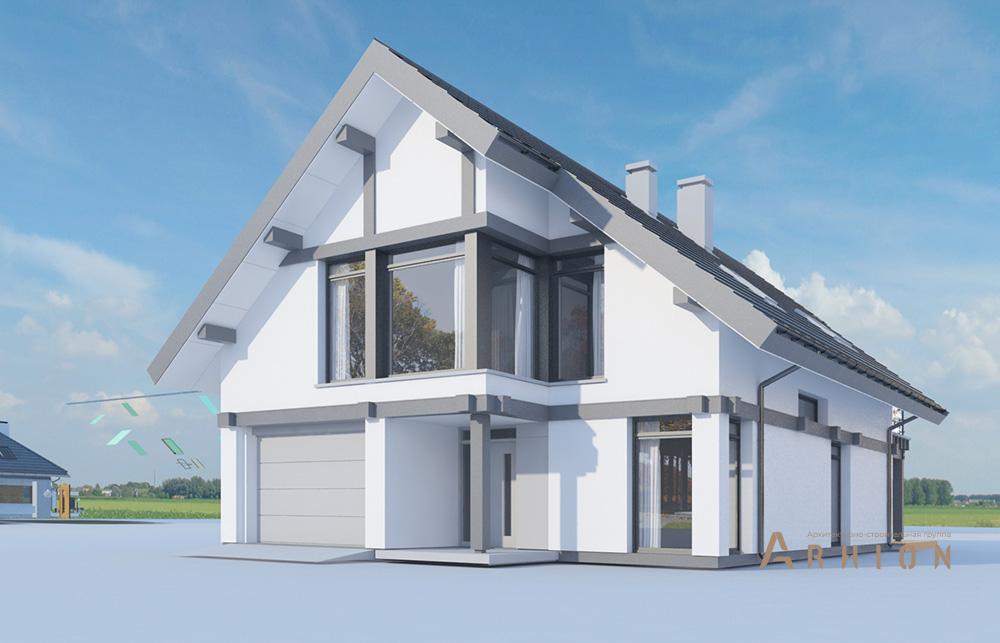 7. Проект одноэтажного дома в стиле фахверк с плоской кровлей , mp-276, площадью - 262 кв c мансардой, терассой, гаражом