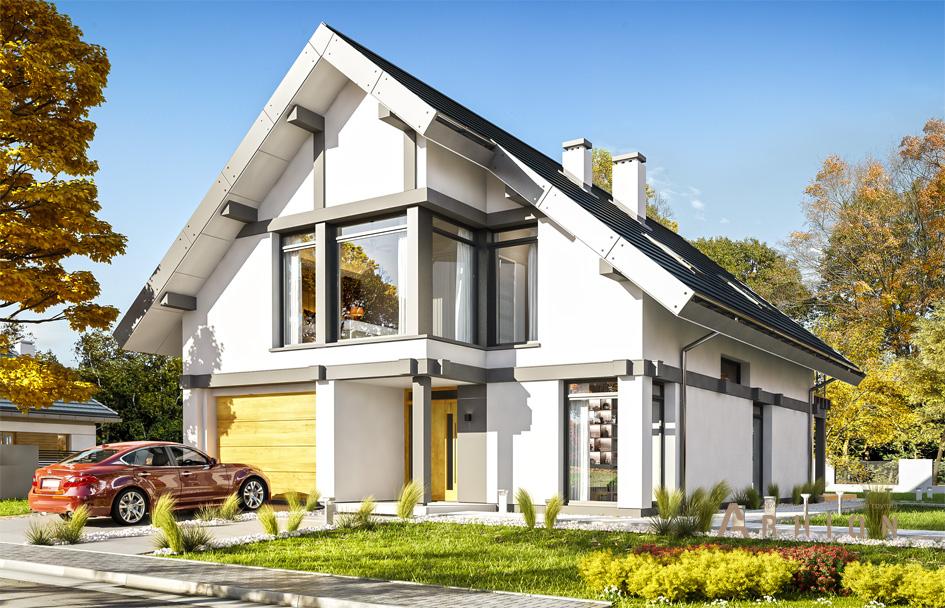 3. Проект одноэтажного дома в стиле фахверк с плоской кровлей , mp-276, площадью - 262 кв c мансардой, терассой, гаражом