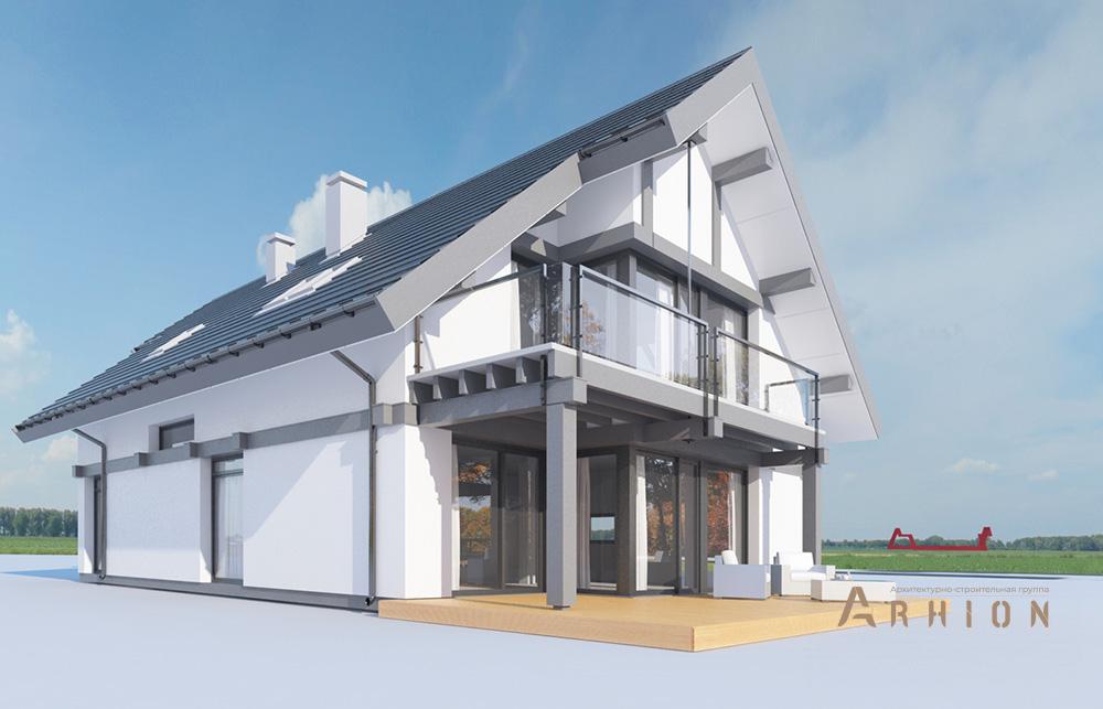 10. Проект одноэтажного дома в стиле фахверк с плоской кровлей , mp-276, площадью - 262 кв c мансардой, терассой, гаражом