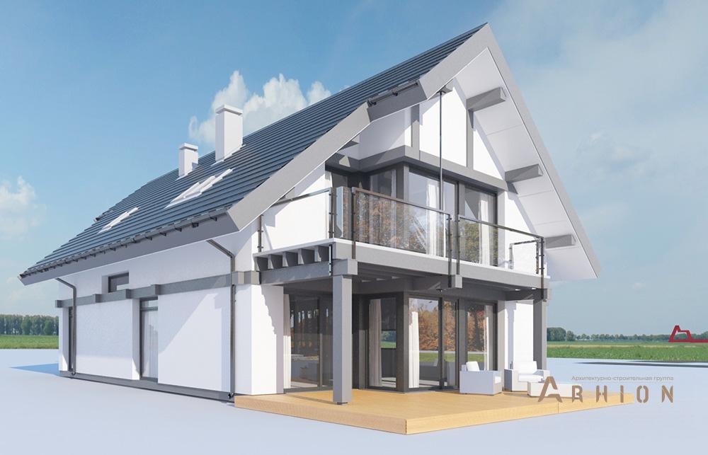 8. Проект одноэтажного дома в стиле фахверк с плоской кровлей , mp-276, площадью - 262 кв c мансардой, терассой, гаражом