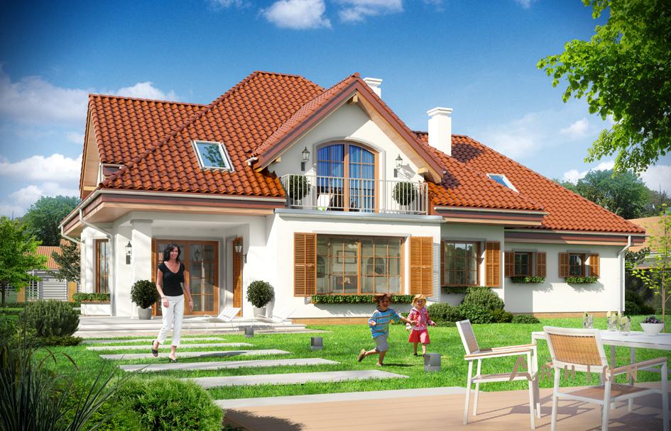 5. Проект одноэтажного дома в европейском стиле с многоскатной кровлей, mp-277, площадью - 280 кв c мансардой, терассой, балконом, гаражом, эркером