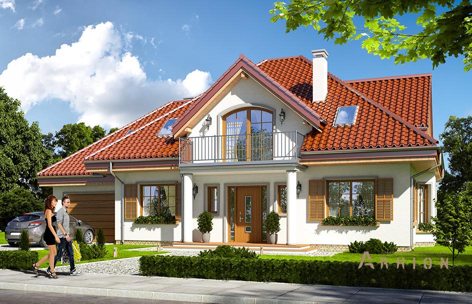 1. Проект одноэтажного дома в прованском стиле с четырехскатной, mp-278, площадью - 256 кв c мансардой, терассой, балконом, гаражом