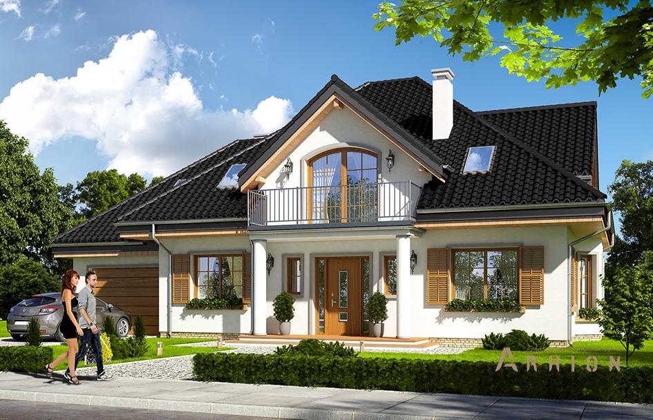 1. Проект одноэтажного дома в прованском стиле с четырехскатной, mp-279, площадью - 256 кв c мансардой, терассой, балконом, гаражом, эркером