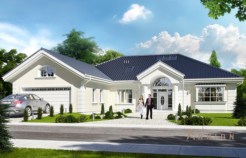 1. Проект одноэтажного дома в американском стиле с четырехскатной, mp-281, площадью - 315 кв c мансардой, терассой, гаражом, вторым светом