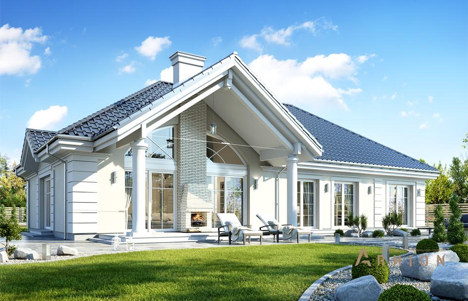 3. Проект одноэтажного дома в современном классическом стиле с четырехскатной, mp-283, площадью - 335 кв c мансардой, терассой, гаражом, вторым светом