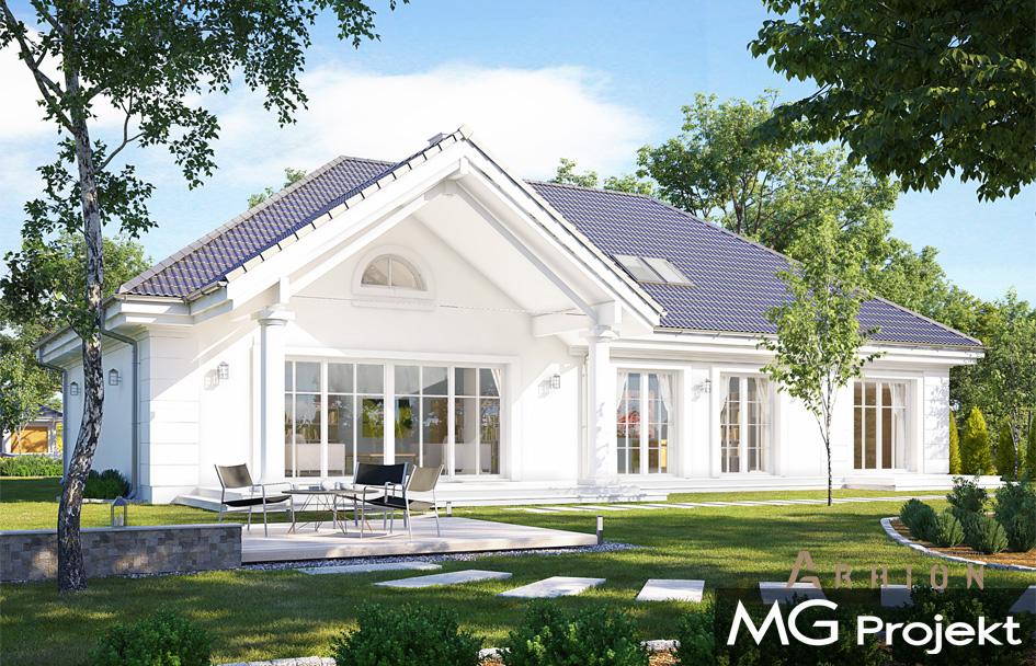 3. Проект одноэтажного дома в американском стиле с четырехскатной, mp-284, площадью - 349 кв c мансардой, терассой, гаражом