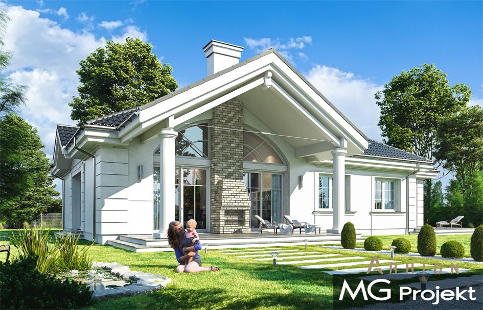 5. Проект одноэтажного дома в классическом стиле с четырехскатной, mp-285, площадью - 260 кв c мансардой, терассой, гаражом, вторым светом