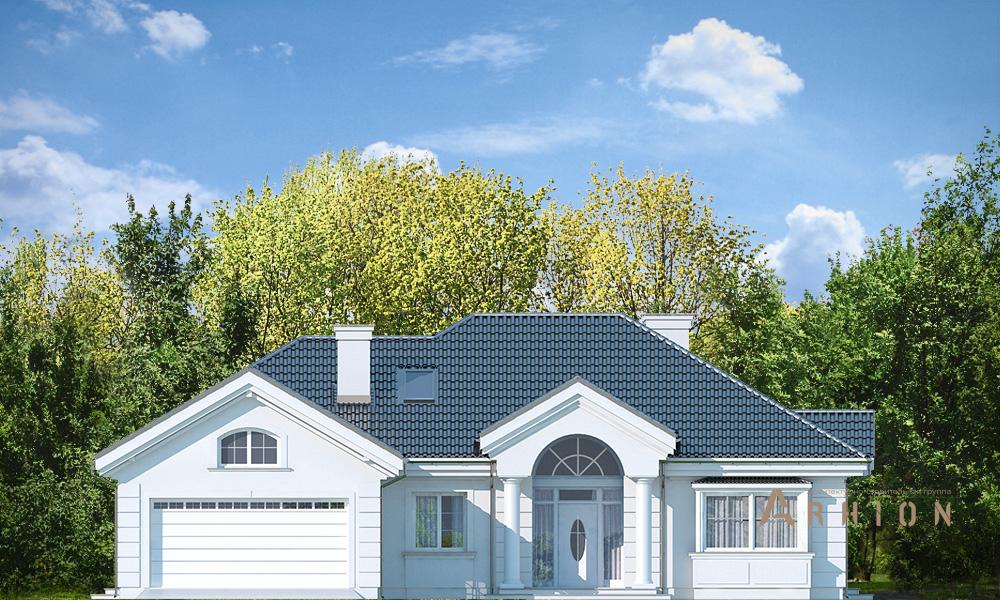 2. Проект одноэтажного дома в классическом стиле с четырехскатной, mp-285, площадью - 260 кв c мансардой, терассой, гаражом, вторым светом