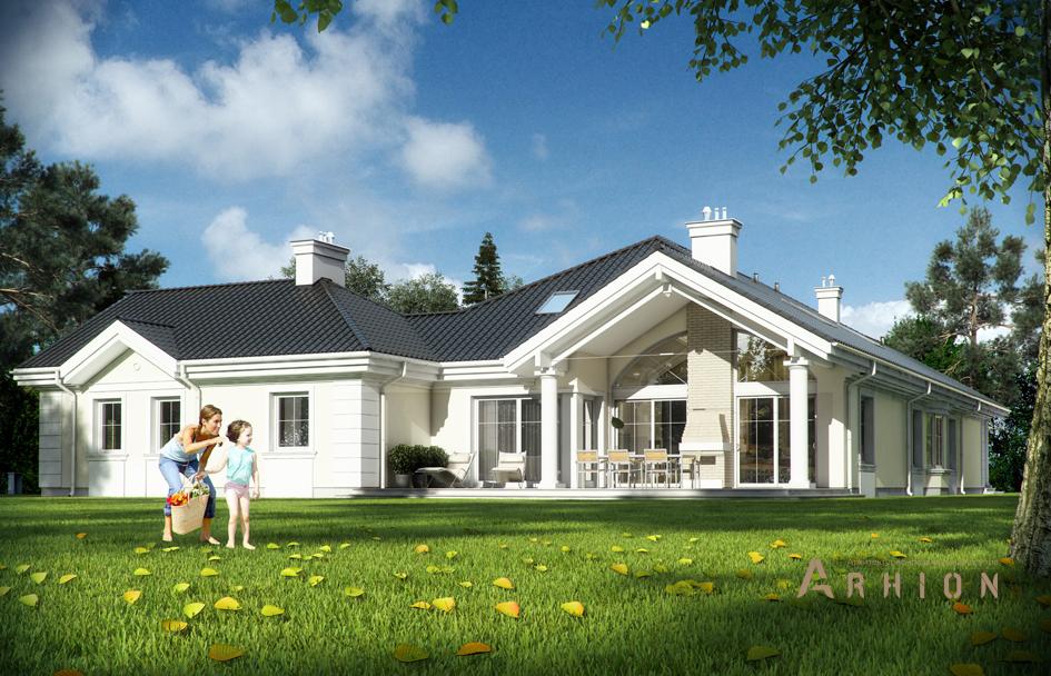 4. Проект одноэтажного дома в американском стиле с многоскатной кровлей, mp-286, площадью - 385 кв c мансардой, терассой, гаражом, эркером, вторым светом