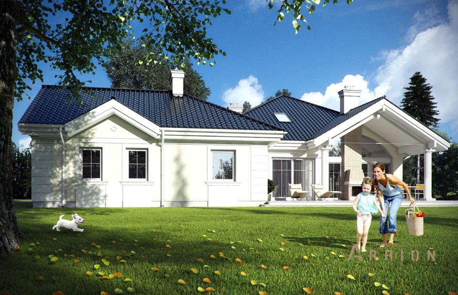 5. Проект одноэтажного дома в американском стиле с многоскатной кровлей, mp-286, площадью - 385 кв c мансардой, терассой, гаражом, эркером, вторым светом