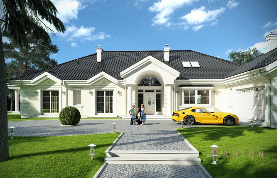 6. Проект одноэтажного дома в американском стиле с многоскатной кровлей, mp-286, площадью - 385 кв c мансардой, терассой, гаражом, эркером, вторым светом