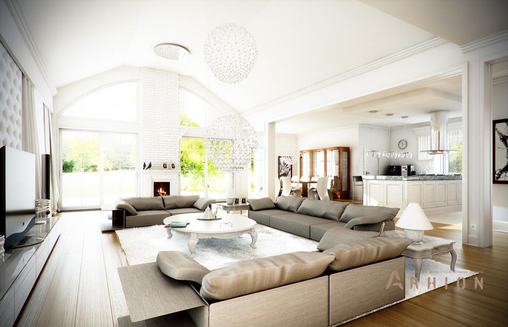 8. Проект одноэтажного дома в американском стиле с многоскатной кровлей, mp-286, площадью - 385 кв c мансардой, терассой, гаражом, эркером, вторым светом